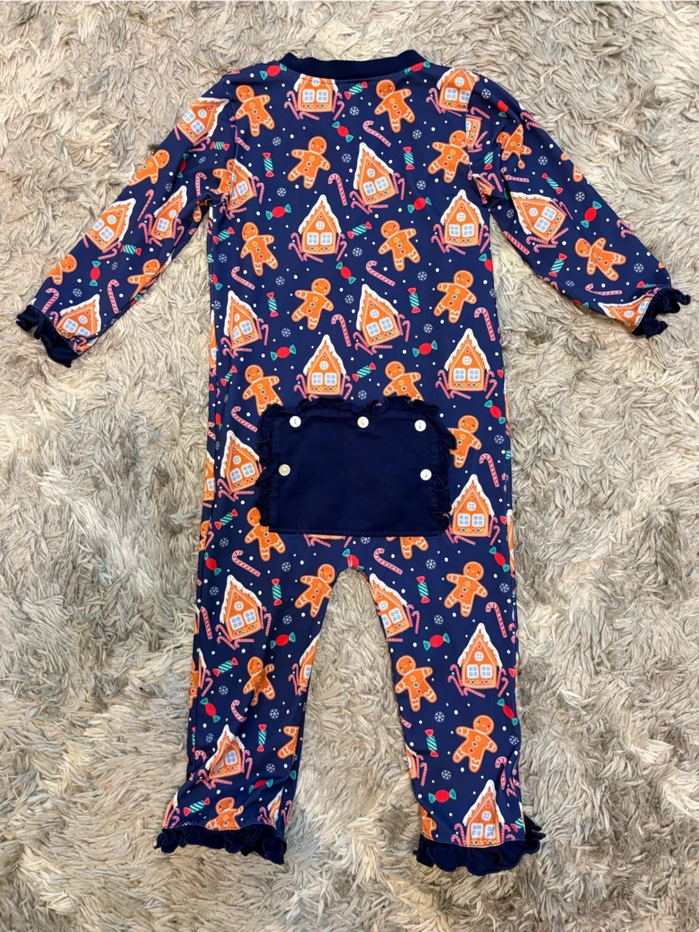 Busy Bee Smocks Toddler Girls Gingerbread House Zip Pajamas / One-Piece